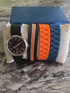 Men's Black Watch with Orange & Blue Accent Bands